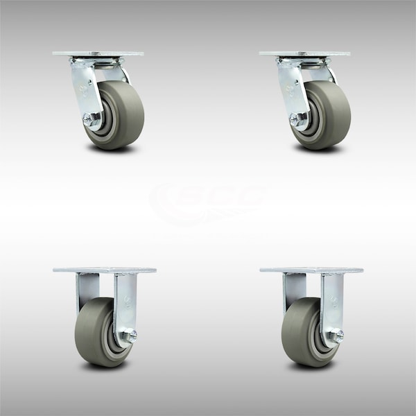 4 Inch SS Thermoplastic Rubber Caster Set with Ball Bearing 2 Swivel 2 Rigid SCC
